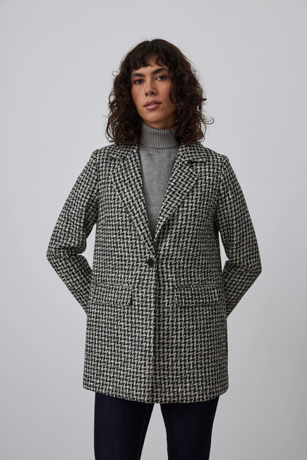 Houndstooth Long Jacket - Black Black