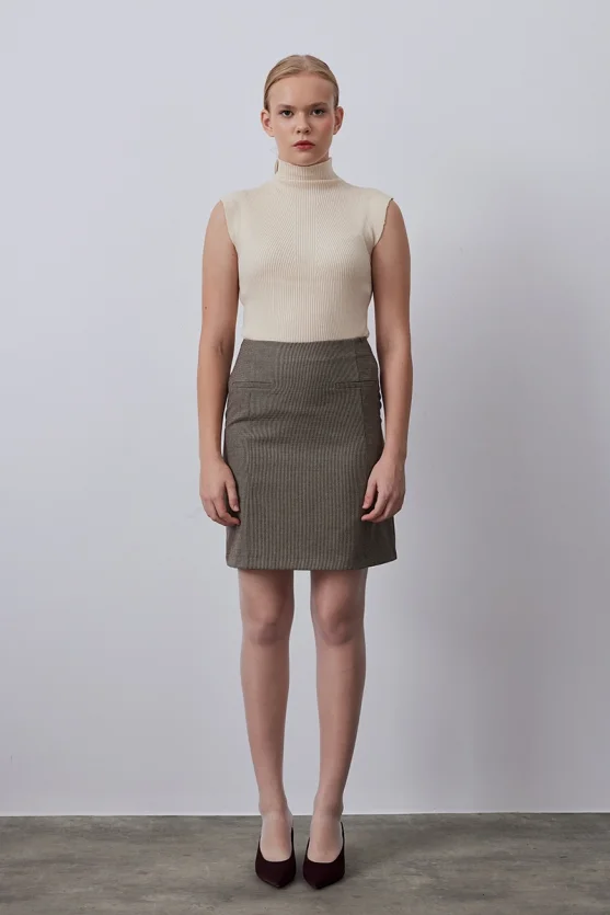 Houndstooth Mini Skirt - Brown - 2