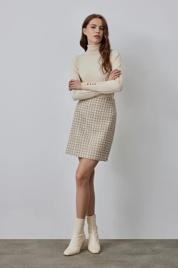 Houndstooth Patterned Tuvit Mini Skirt - Ecru - 4