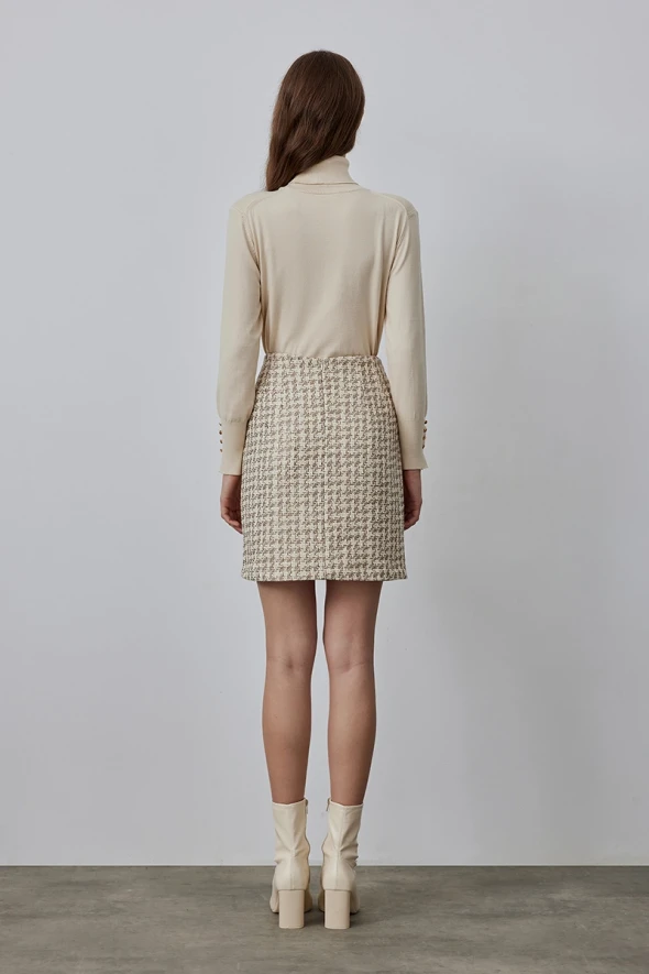 Houndstooth Patterned Tuvit Mini Skirt - Ecru - 5