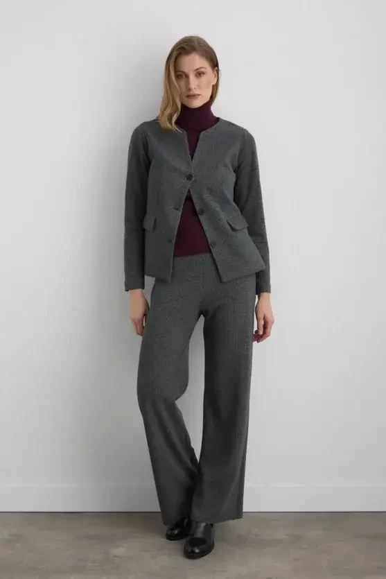 Houndstooth V-Neck Jacket - Grey - Gusto