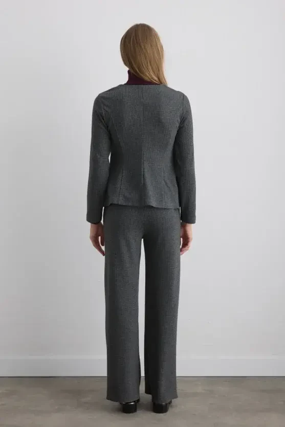 Houndstooth V-Neck Jacket - Grey - 5