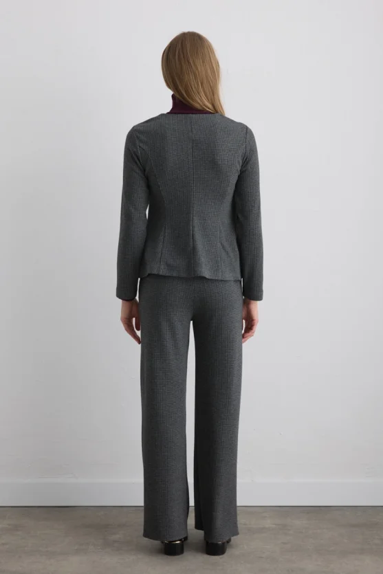 Houndstooth V Neck Jacket Grey - Gusto