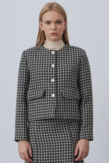 Houndstooth Wool Jacket - Grey Gray