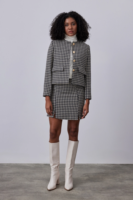 Houndstooth Wool Jacket - Grey - Gusto