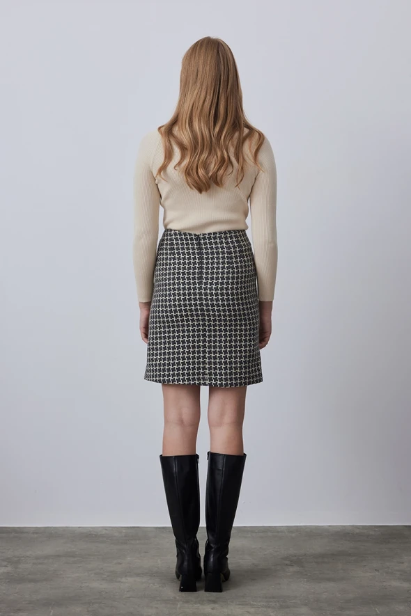 Houndstooth Wool Mini Skirt - Grey - 7