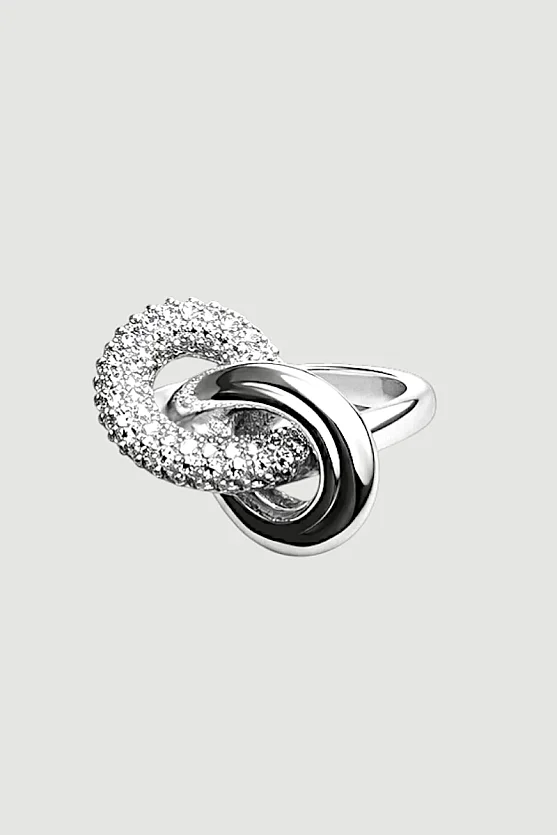 Infinity-Themed Zircon Stone Ring - Silver - 2