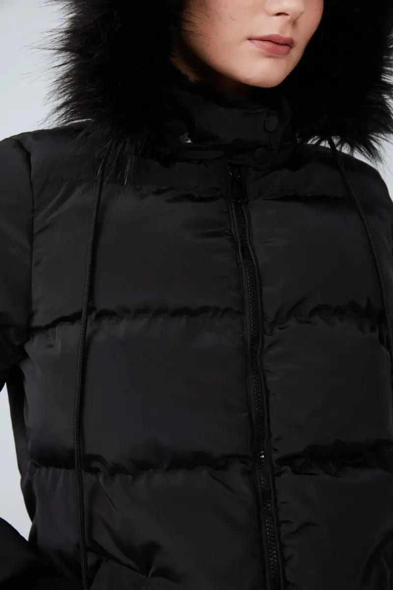 Inflatable Coat with Fur Hood - Black - 5