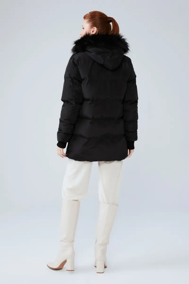 Inflatable Coat with Fur Hood - Black - 6