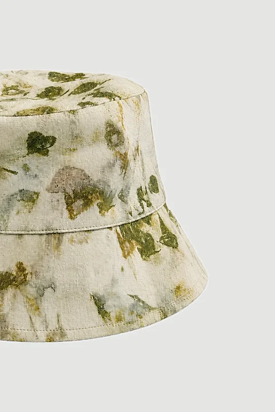 İz Collection Eco Print Linen Hat - Green - Gusto