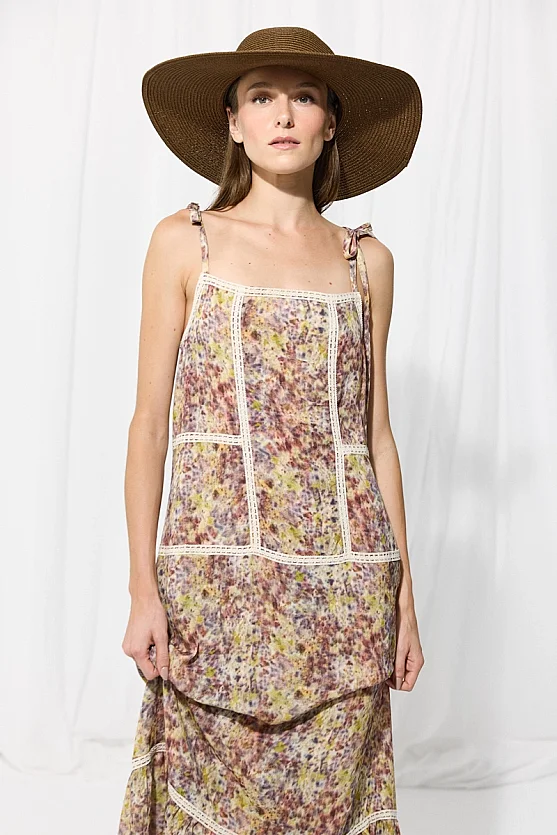 Iz Collection Lace Trim Strappy Viscose Dress - Purple - Gusto