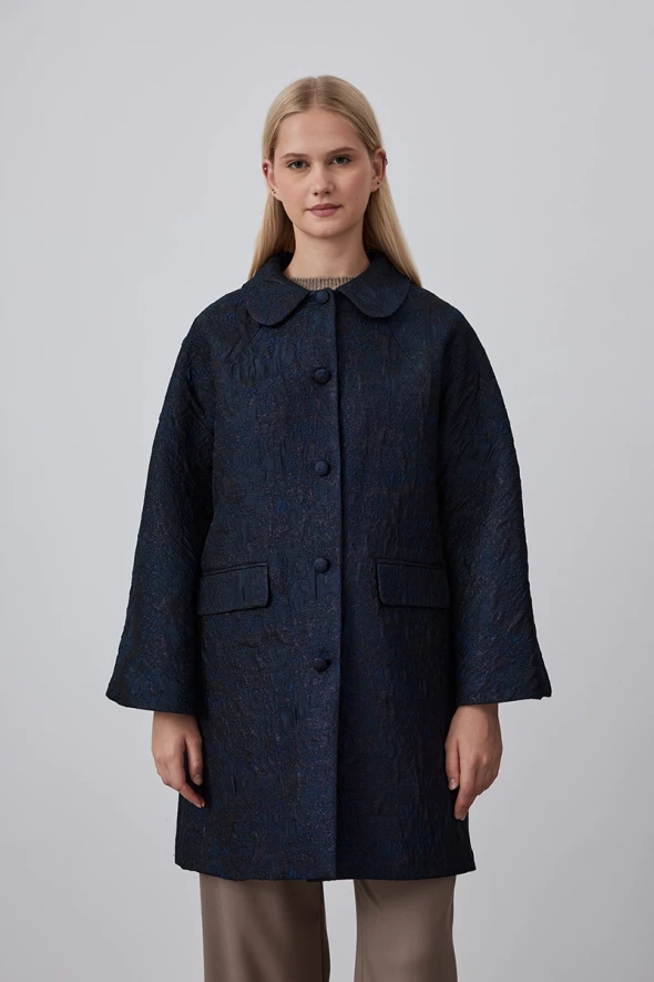 Jacquard Caftan with Bebe Collar - Navy - 2