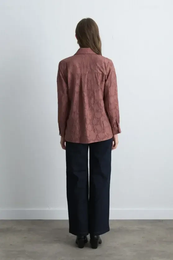 Jacquard Patterned Embroidered Shirt - Dusty Rose - Gusto