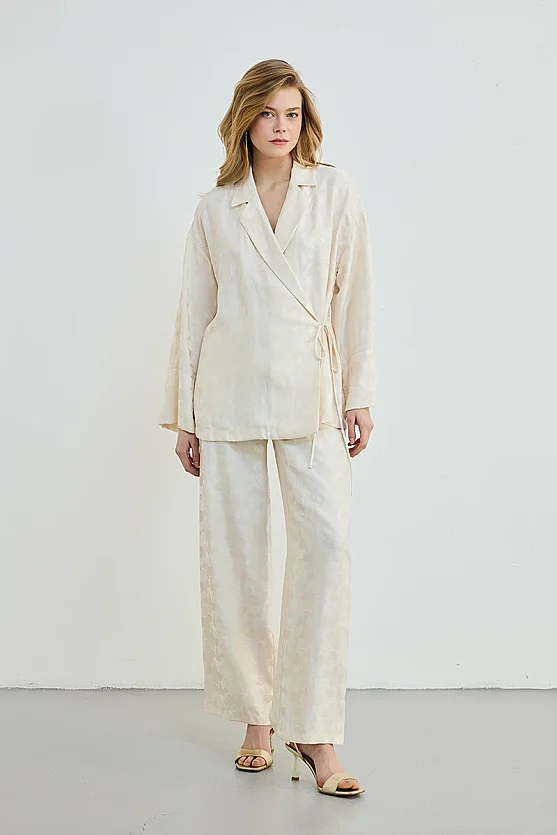 Jacquard Patterned Kimono - Ecru - 2