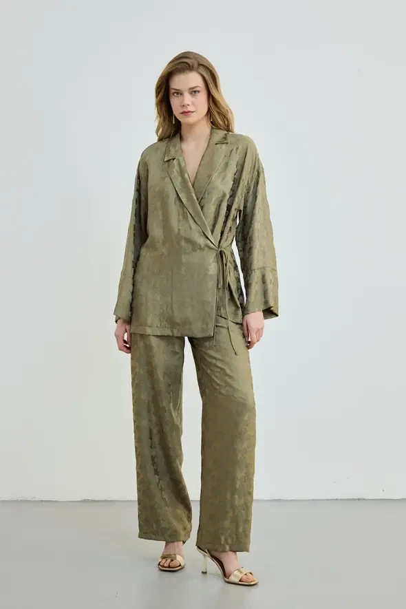 Jacquard Patterned Kimono - Green - 2
