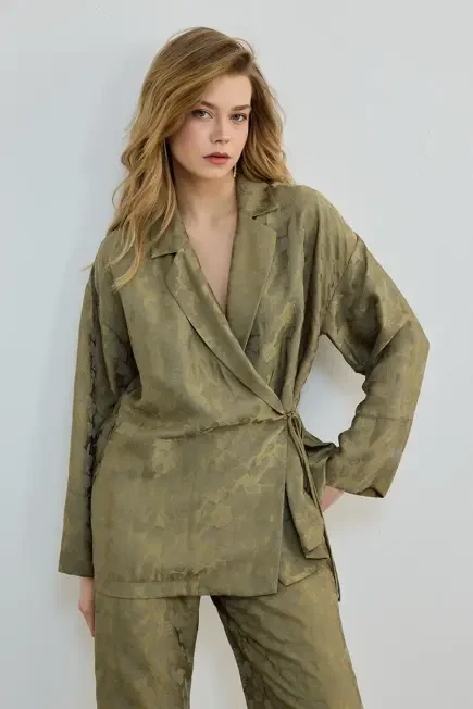 Jacquard Patterned Kimono - Green Green