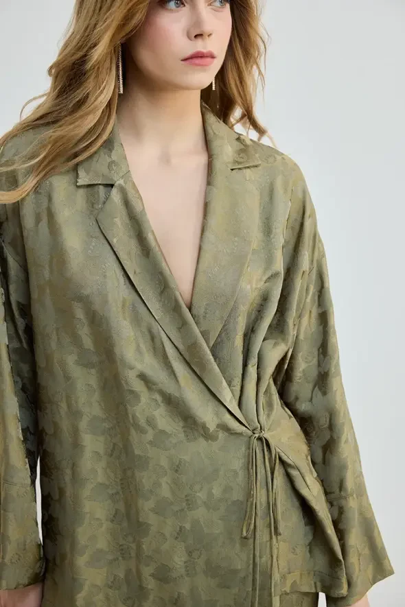 Jacquard Patterned Kimono - Green - 3