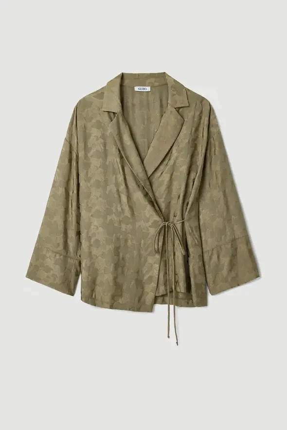 Jacquard Patterned Kimono - Green - 5