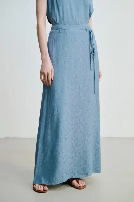 Jacquard Patterned Long A-Line Skirt - Blue Blue