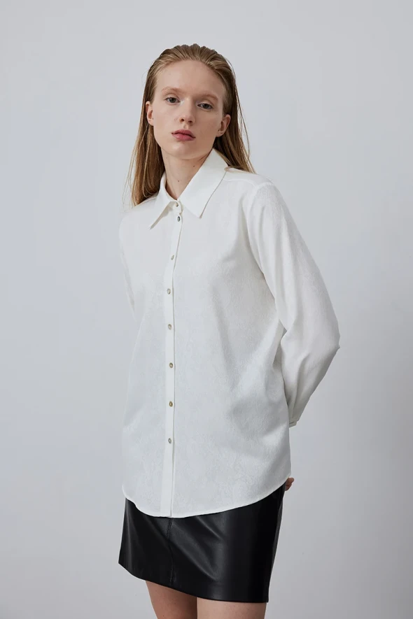 Jacquard Patterned Shirt - Ecru - 1