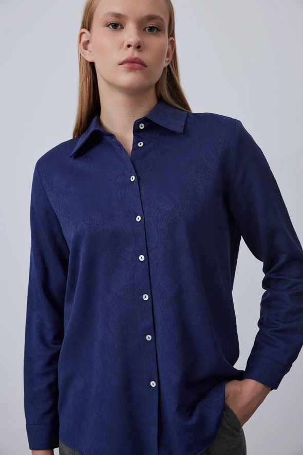 Jacquard Patterned Shirt - Navy - 3