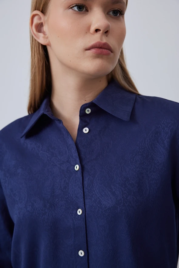 Jacquard Patterned Shirt - Navy - 4