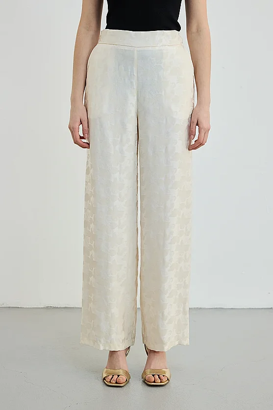 Jacquard Patterned Trousers - Ecru - Gusto