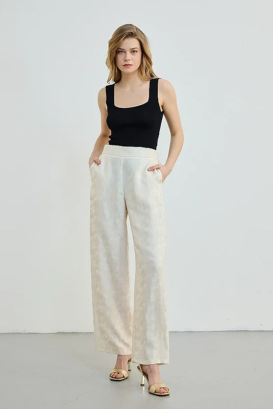 Jacquard Patterned Trousers - Ecru - Gusto