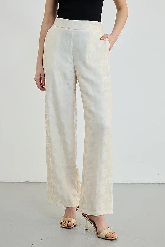 Jacquard Patterned Trousers - Ecru - Gusto