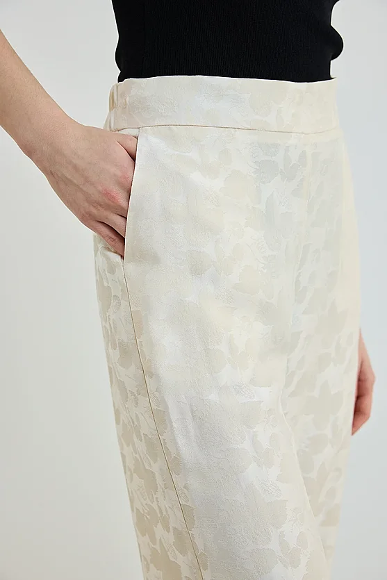 Jacquard Patterned Trousers - Ecru - Gusto