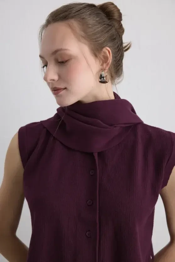 Knit Vest with Scarf - Mulberry - 8