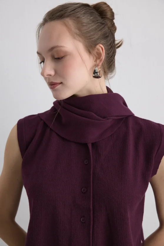 Knit Vest with Scarf Mulberry - 8