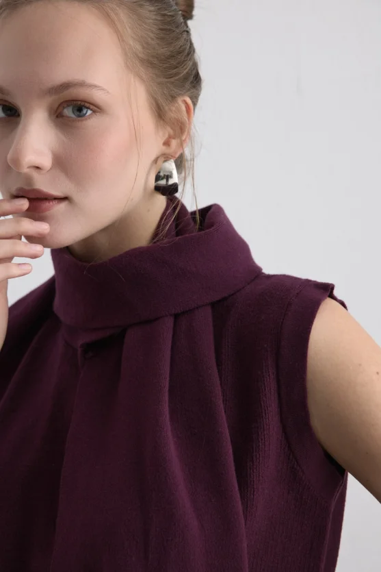 Knit Vest with Scarf Mulberry - 7