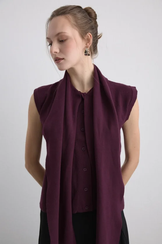 Knit Vest with Scarf Mulberry - 9