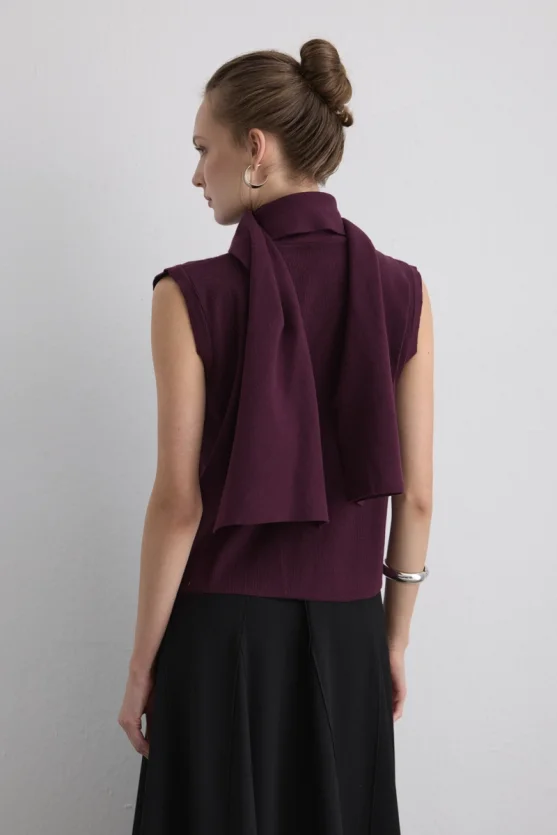 Knit Vest with Scarf Mulberry - 10