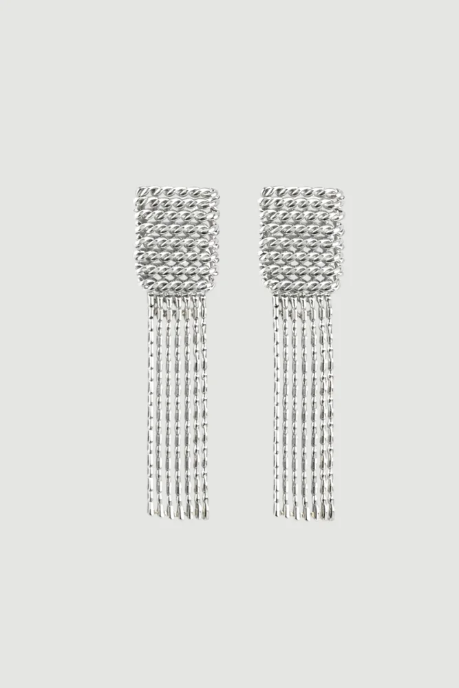 Knitted Detail Dangling Earrings - Silver