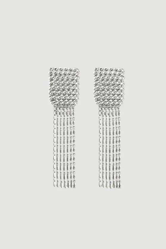 Knitted Detail Dangling Earrings - Silver - 1