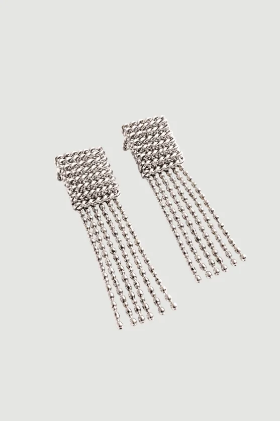 Knitted Detail Dangling Earrings - Silver - Gusto