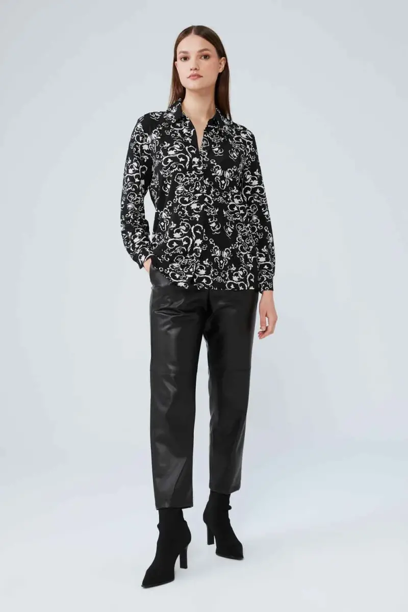 Knitted Patterned Shirt - Black - 2