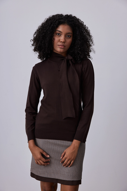 Knitwear with Bow Collar - Brown Brown