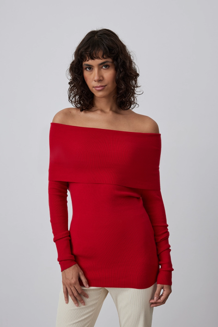 Knitwear with Madonna Neck- Red Red