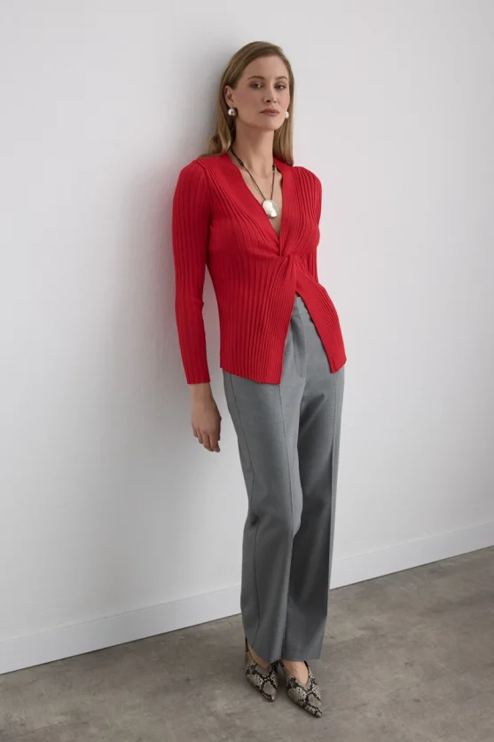 Knot-Detail Viscose Knit Blouse - Red - Gusto