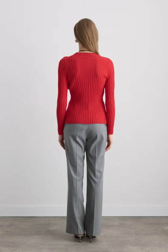 Knot-Detail Viscose Knit Blouse - Red - Gusto