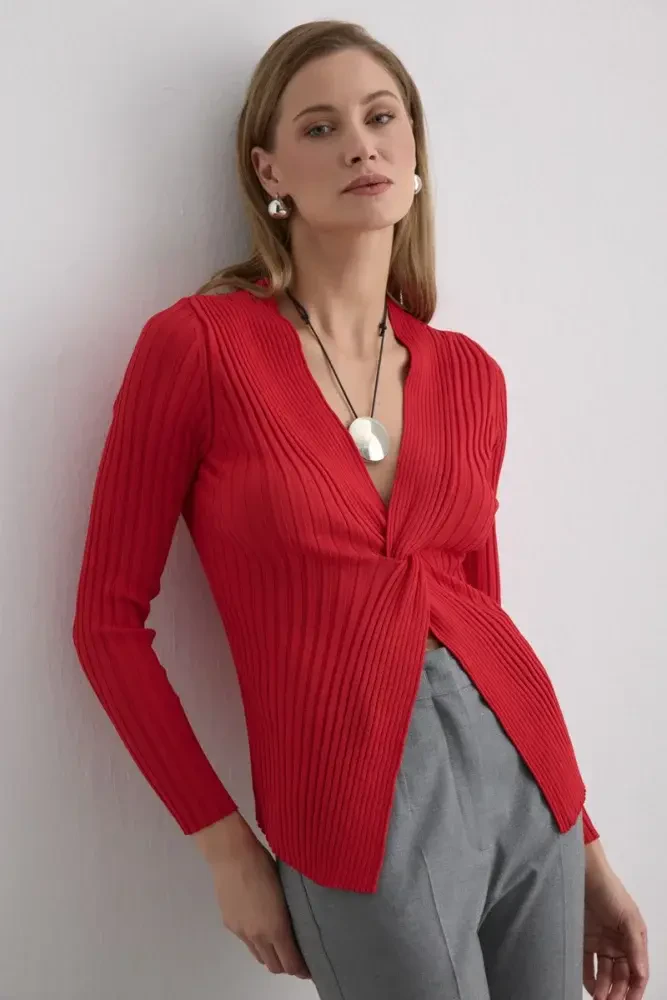 Knot-Detail Viscose Knit Blouse - Red Red