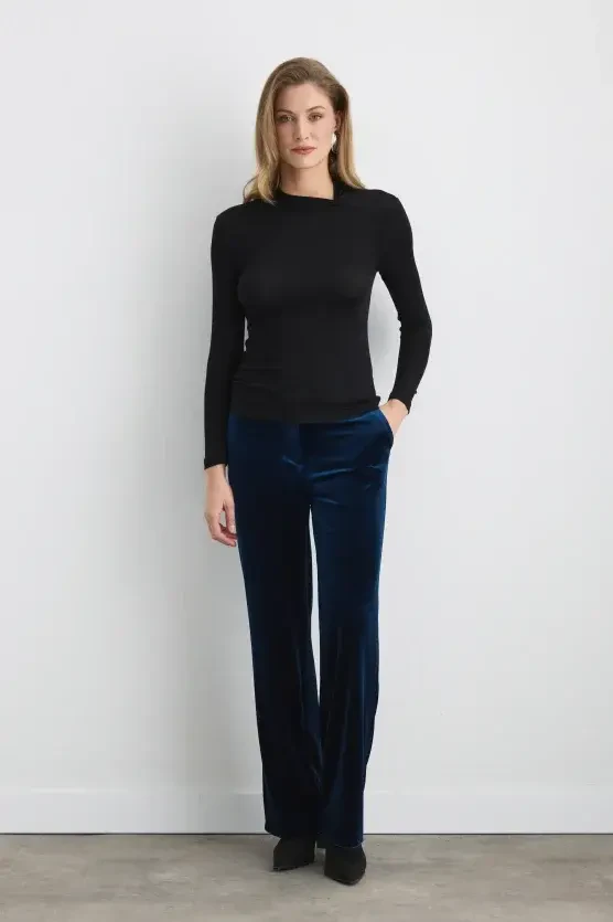 Knotted-Neck Viscose Lycra Blouse - Black - 2