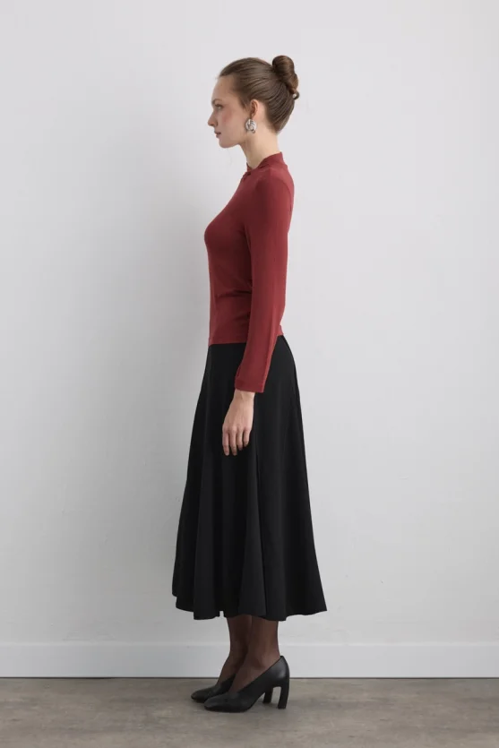 Knotted-Neck Viscose Lycra Blouse - Brick - Gusto