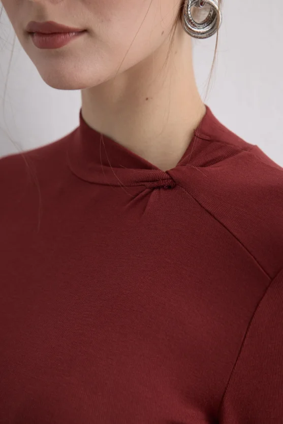 Knotted Neck Viscose Lycra Blouse Brick - 5