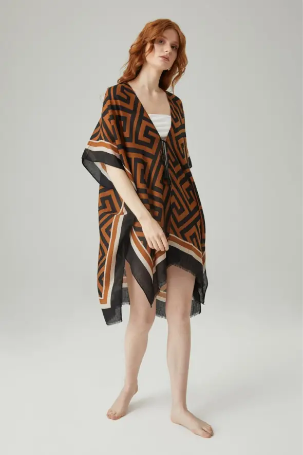 Labyrinth Pattern Kimono - Brown - 2