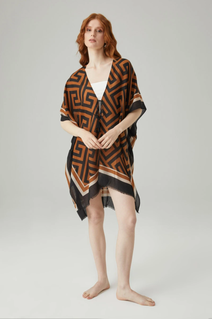 Labyrinth Pattern Kimono - Brown Kahverengi