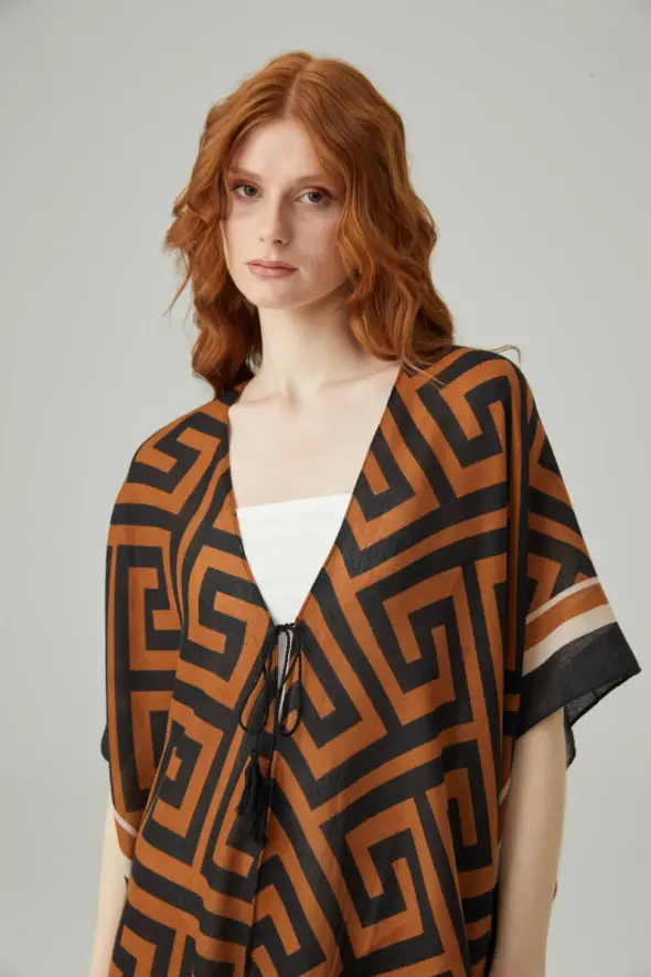 Labyrinth Pattern Kimono - Brown - 3